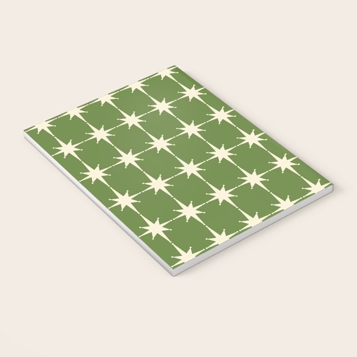 Mid Century Modern Atomic Starburst Grid Retro Christmas Green and Cream Notebook Gallery Image 3
