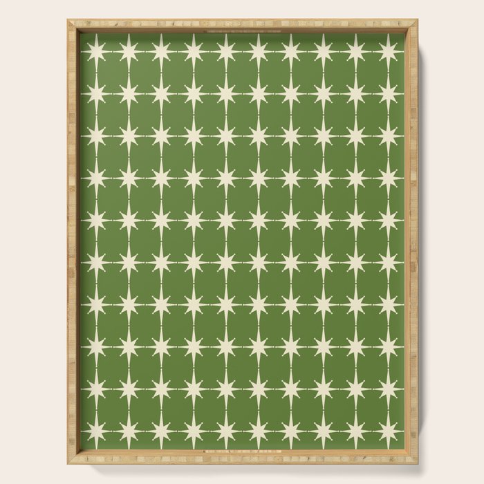 Mid Century Modern Atomic Starburst Grid Retro Christmas Green and Cream Serving Tray Gallery Image 1