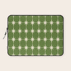 Mid Century Modern Atomic Starburst Grid Retro Christmas Green and Cream Laptop Sleeve Gallery Image 1