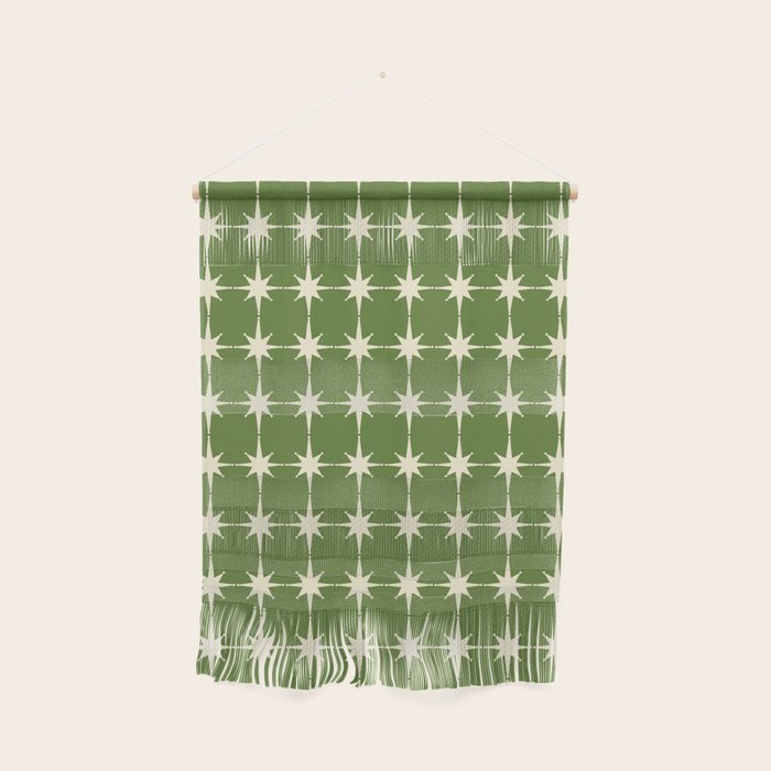 Mid Century Modern Atomic Starburst Grid Retro Christmas Green and Cream Wall Hanging Gallery Image 1