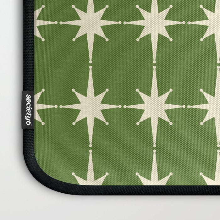 Mid Century Modern Atomic Starburst Grid Retro Christmas Green and Cream Laptop Sleeve Gallery Image 3