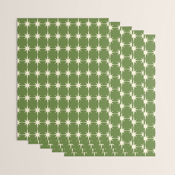 Mid Century Modern Atomic Starburst Grid Retro Christmas Green and Cream Wrapping Paper Gallery Image 3
