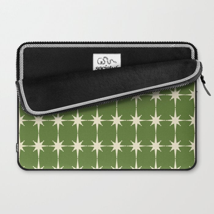 Mid Century Modern Atomic Starburst Grid Retro Christmas Green and Cream Laptop Sleeve Gallery Image 2