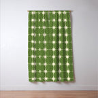Mid Century Modern Atomic Starburst Grid Retro Christmas Green and Cream Window Curtain Gallery Image 3