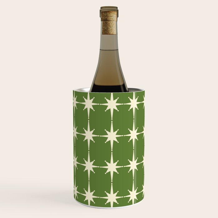 Mid Century Modern Atomic Starburst Grid Retro Christmas Green and Cream Wine Chiller Gallery Image 3