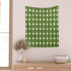 Mid Century Modern Atomic Starburst Grid Retro Christmas Green and Cream Wall Tapestry Gallery Image 2