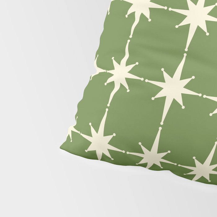 Mid Century Modern Atomic Starburst Grid Retro Christmas Green and Cream Pillow Sham Gallery Image 4