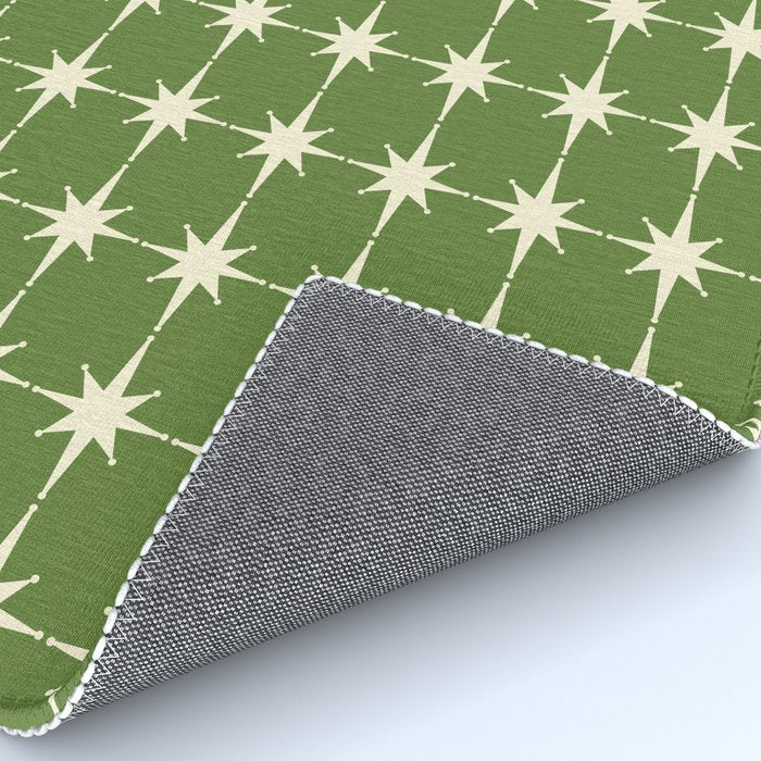 Mid Century Modern Atomic Starburst Grid Retro Christmas Green and Cream Rug Gallery Image 4