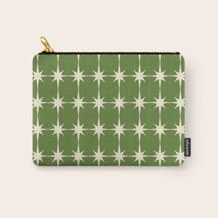 Mid Century Modern Atomic Starburst Grid Retro Christmas Green and Cream Carry All Pouch Gallery Image 1