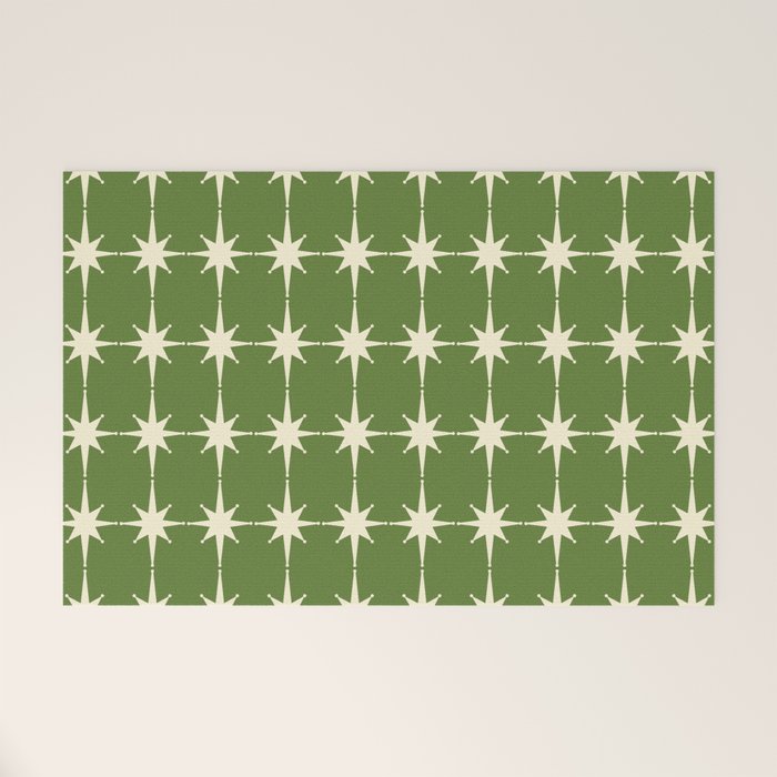 Mid Century Modern Atomic Starburst Grid Retro Christmas Green and Cream Welcome Mat Gallery Image 1