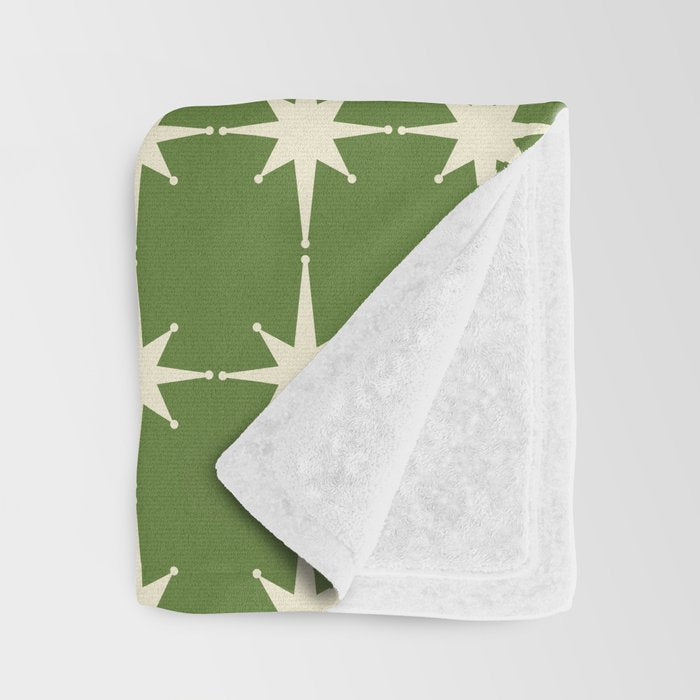 Mid Century Modern Atomic Starburst Grid Retro Christmas Green and Cream Throw Blanket Gallery Image 3