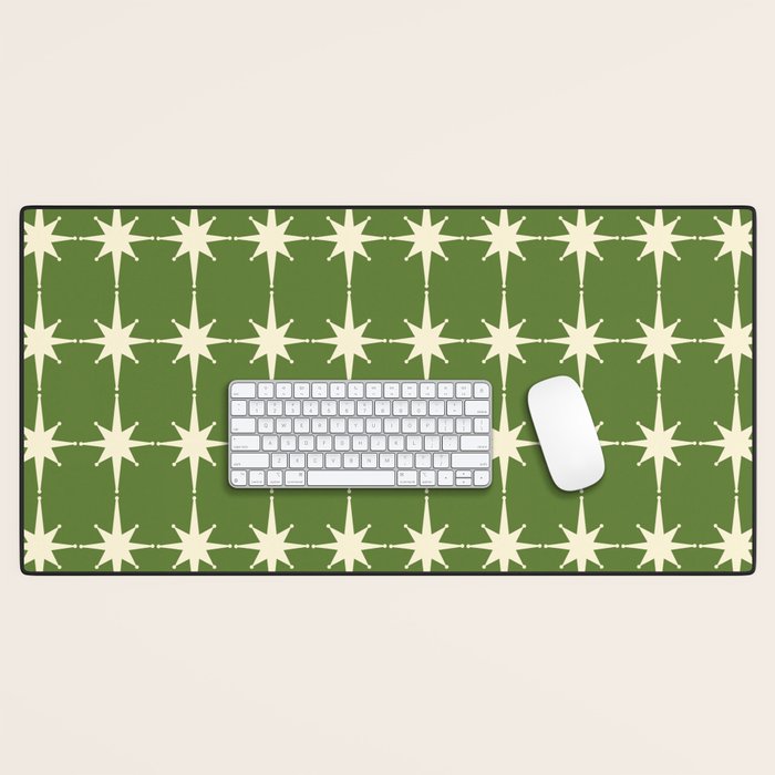 Mid Century Modern Atomic Starburst Grid Retro Christmas Green and Cream Desk Mat Gallery Image 1
