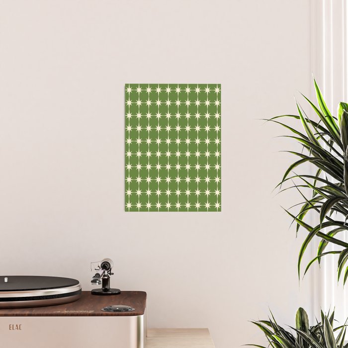 Mid Century Modern Atomic Starburst Grid Retro Christmas Green and Cream Poster Gallery Image 2