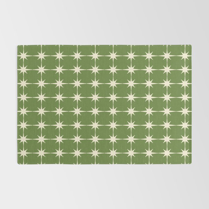 Mid Century Modern Atomic Starburst Grid Retro Christmas Green and Cream Rug Gallery Image 2