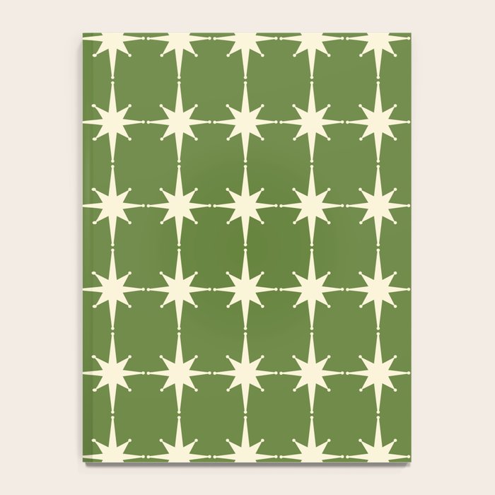 Mid Century Modern Atomic Starburst Grid Retro Christmas Green and Cream Notebook Gallery Image 4