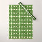 Mid Century Modern Atomic Starburst Grid Retro Christmas Green and Cream Wrapping Paper Gallery Image 1
