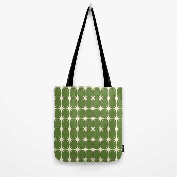 Mid Century Modern Atomic Starburst Grid Retro Christmas Green and Cream Tote Bag Gallery Image 2
