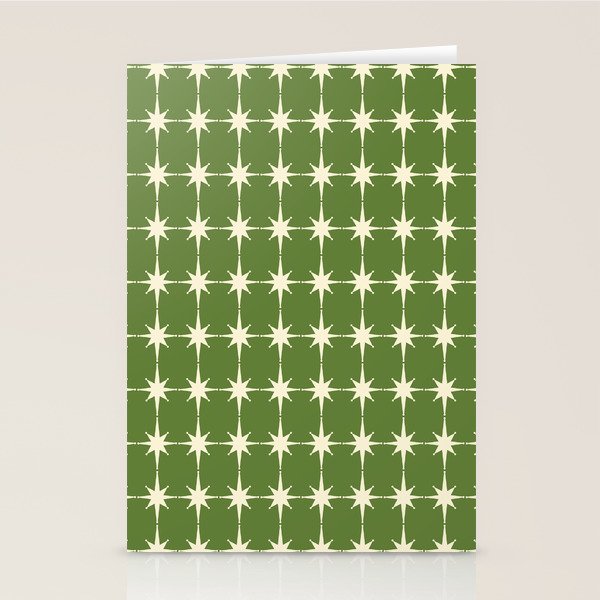 Mid Century Modern Atomic Starburst Grid Retro Christmas Green and Cream Stationery Card Gallery Image 2