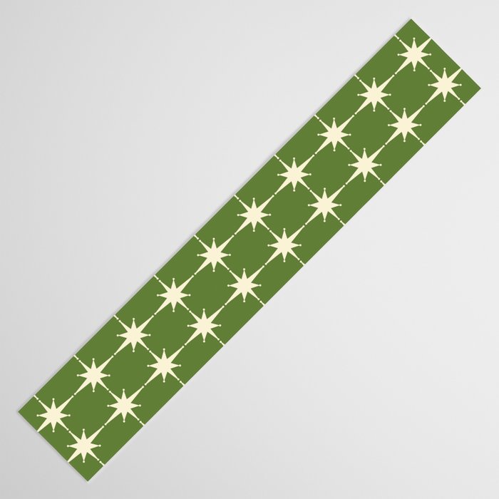 Mid Century Modern Atomic Starburst Grid Retro Christmas Green and Cream Table Runner Gallery Image 3