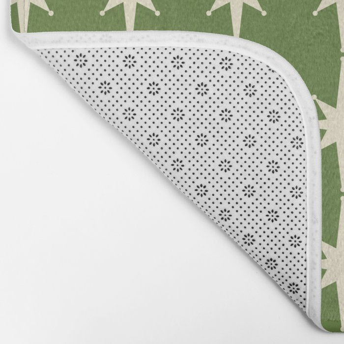 Mid Century Modern Atomic Starburst Grid Retro Christmas Green and Cream Bath Mat Gallery Image 2