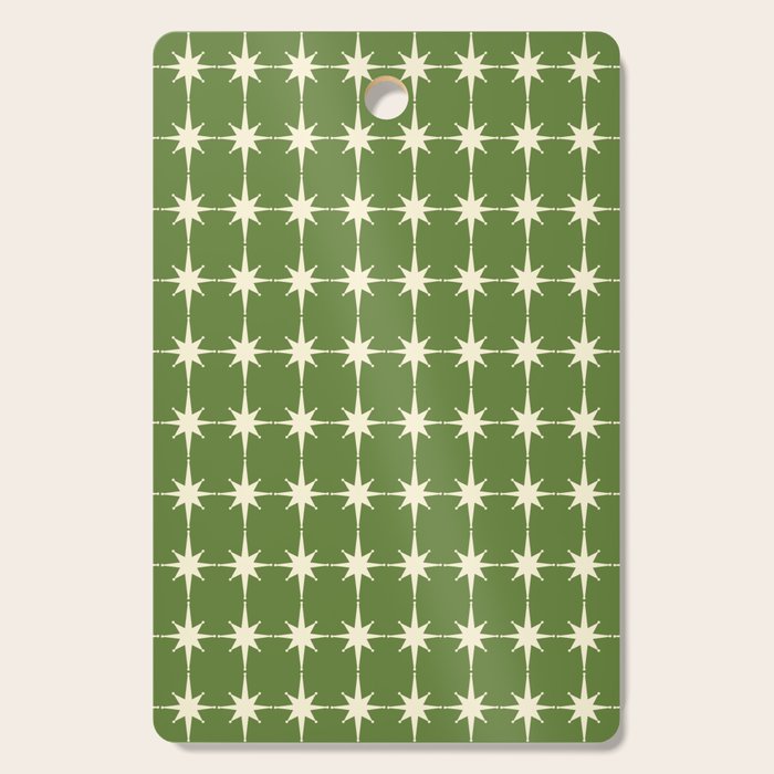 Mid Century Modern Atomic Starburst Grid Retro Christmas Green and Cream Cutting Board Gallery Image 1