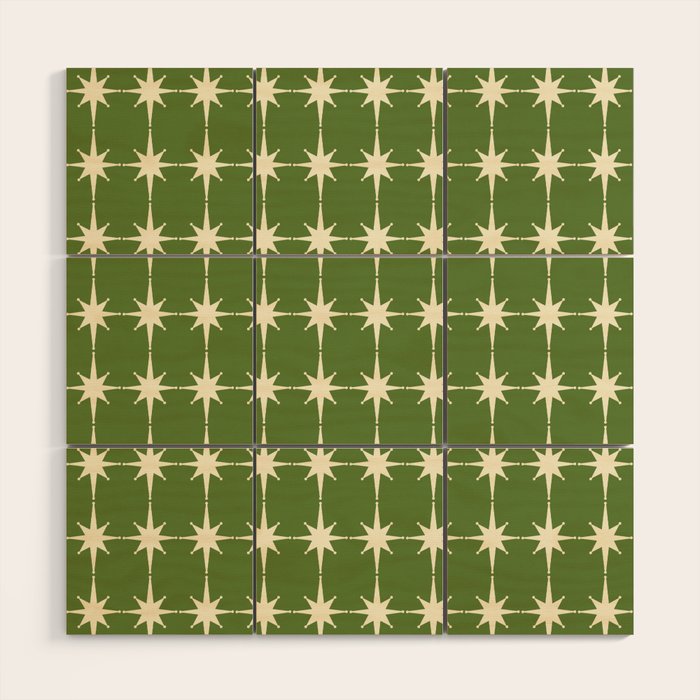 Mid Century Modern Atomic Starburst Grid Retro Christmas Green and Cream Wood Wall Art Gallery Image 1