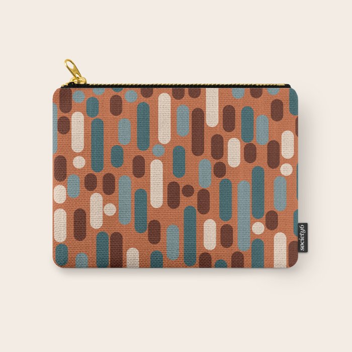 Morningside Heights Mid Century Modern Pattern in Steel Blue, Cream, Maroon, Orange Carry All Pouch Gallery Image 1