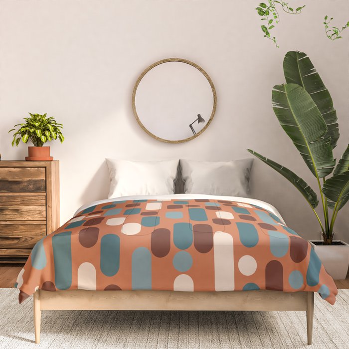 Morningside Heights Mid Century Modern Pattern in Steel Blue, Cream, Maroon, Orange Comforter Gallery Image 3