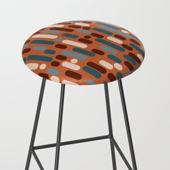 Morningside Heights Mid Century Modern Pattern in Steel Blue, Cream, Maroon, Orange Stool Gallery Image 2