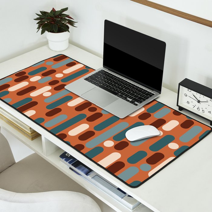 Morningside Heights Mid Century Modern Pattern in Steel Blue, Cream, Maroon, Orange Desk Mat Gallery Image 2