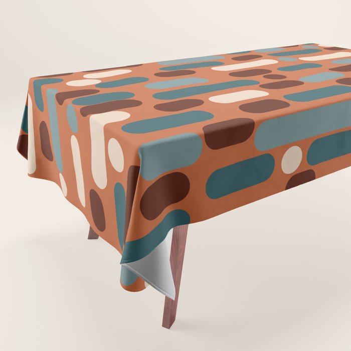 Morningside Heights Mid Century Modern Pattern in Steel Blue, Cream, Maroon, Orange Tablecloth Gallery Image 1