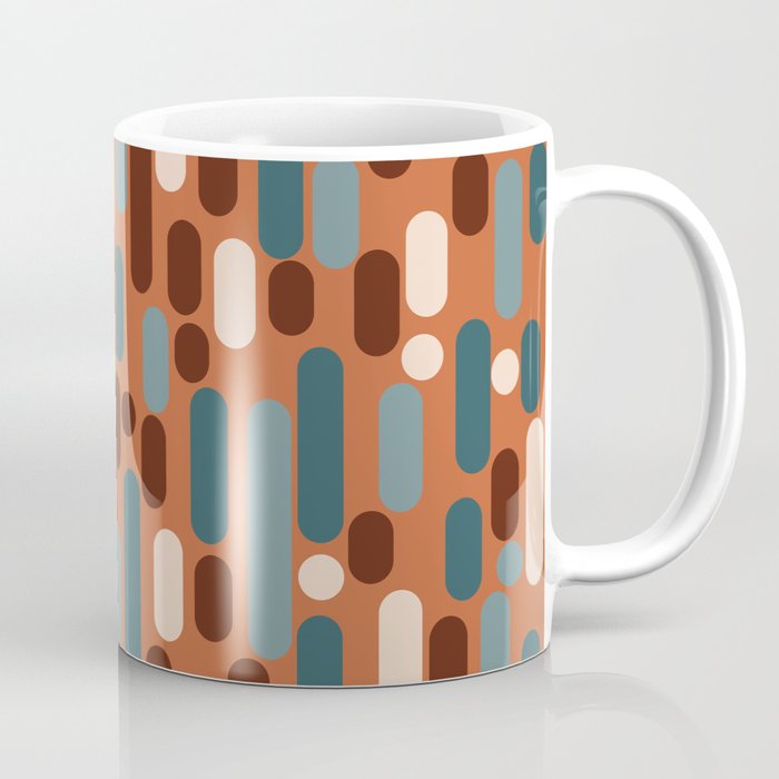 Morningside Heights Mid Century Modern Pattern in Steel Blue, Cream, Maroon, Orange Coffee Mug Gallery Image 1