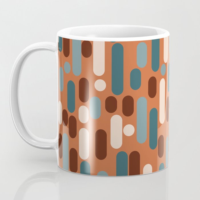 Morningside Heights Mid Century Modern Pattern in Steel Blue, Cream, Maroon, Orange Coffee Mug Gallery Image 3