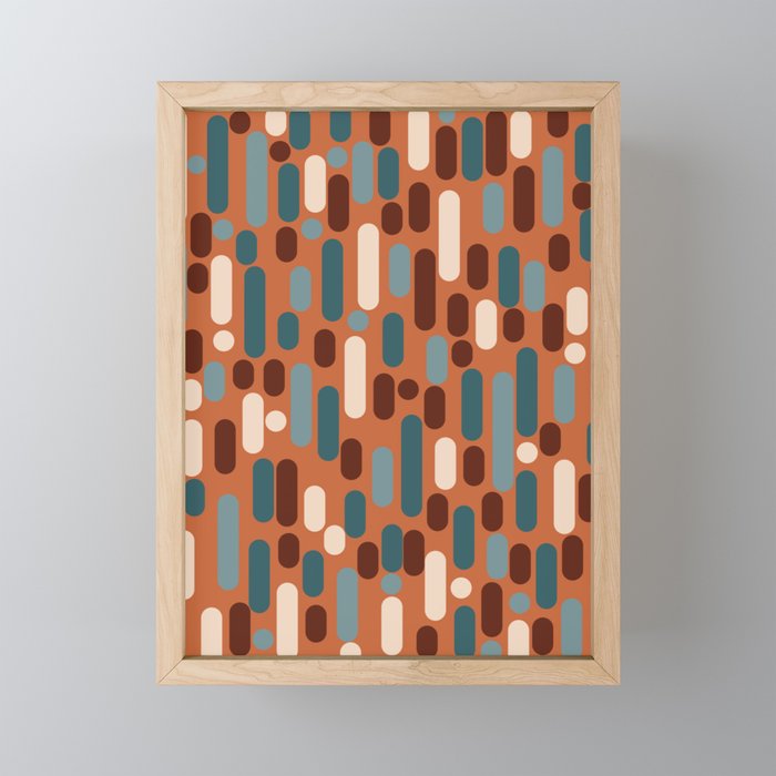 Morningside Heights Mid Century Modern Pattern in Steel Blue, Cream, Maroon, Orange Mini Art Print Gallery Image 1