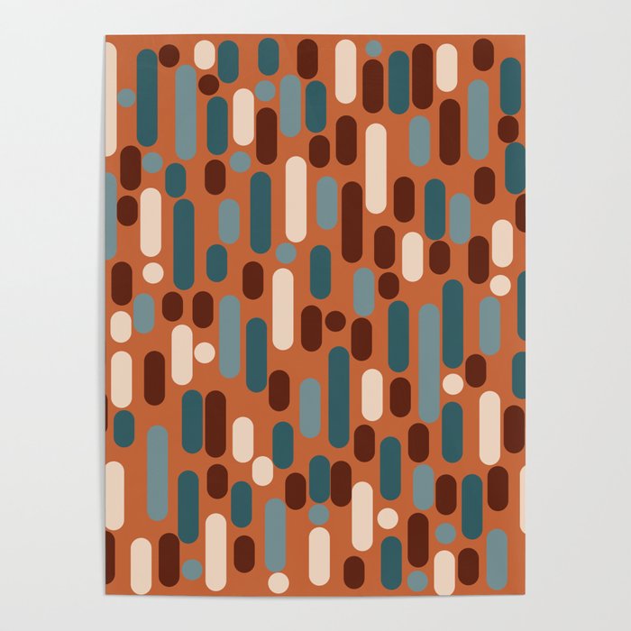 Morningside Heights Mid Century Modern Pattern in Steel Blue, Cream, Maroon, Orange Poster Gallery Image 1