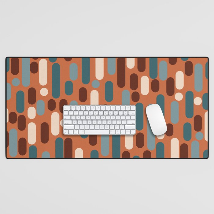 Morningside Heights Mid Century Modern Pattern in Steel Blue, Cream, Maroon, Orange Desk Mat Gallery Image 1