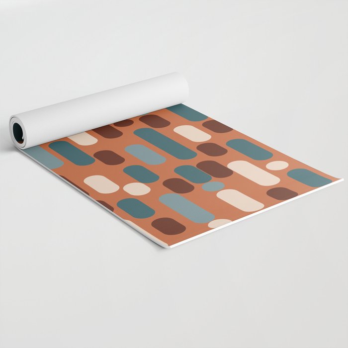Morningside Heights Mid Century Modern Pattern in Steel Blue, Cream, Maroon, Orange Yoga Mat Gallery Image 2