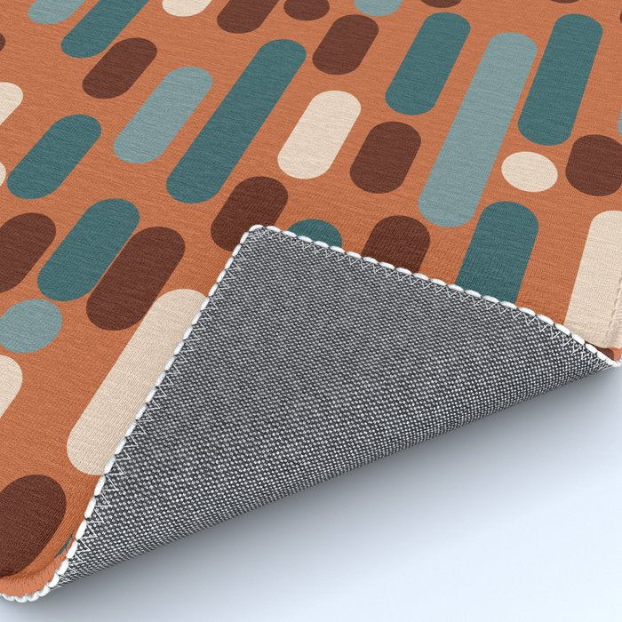 Morningside Heights Mid Century Modern Pattern in Steel Blue, Cream, Maroon, Orange Rug Gallery Image 4