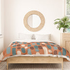 Morningside Heights Mid Century Modern Pattern in Steel Blue, Cream, Maroon, Orange Duvet Cover Gallery Image 3