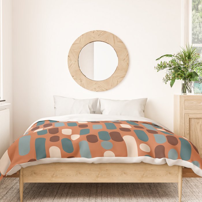 Morningside Heights Mid Century Modern Pattern in Steel Blue, Cream, Maroon, Orange Duvet Cover Gallery Image 3