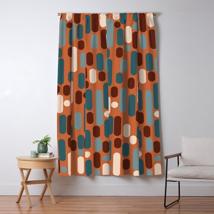 Morningside Heights Mid Century Modern Pattern in Steel Blue, Cream, Maroon, Orange Window Curtain Gallery Image 5
