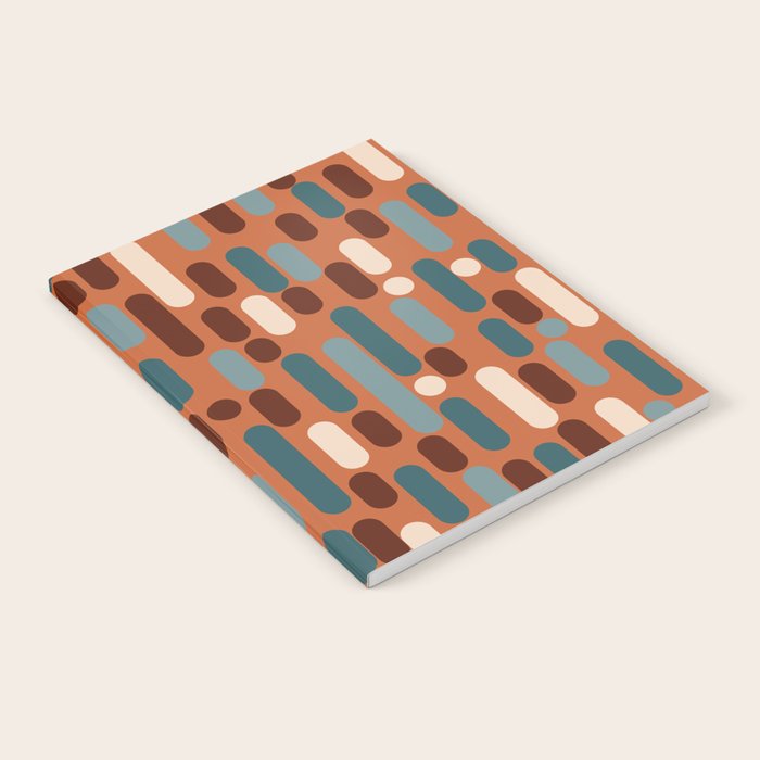 Morningside Heights Mid Century Modern Pattern in Steel Blue, Cream, Maroon, Orange Notebook Gallery Image 1