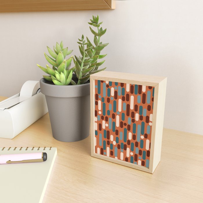 Morningside Heights Mid Century Modern Pattern in Steel Blue, Cream, Maroon, Orange Mini Art Print Gallery Image 2