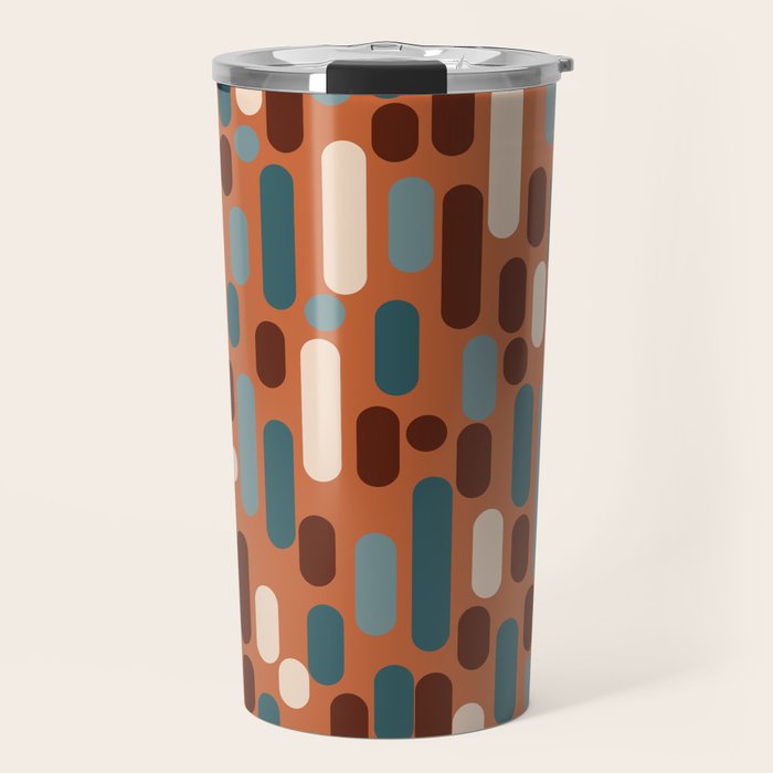 Morningside Heights Mid Century Modern Pattern in Steel Blue, Cream, Maroon, Orange Travel Mug Gallery Image 1