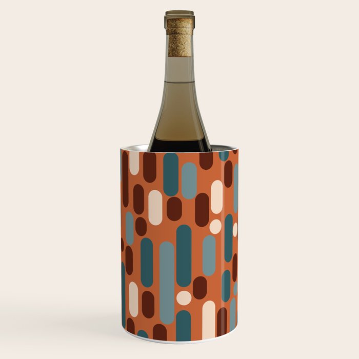Morningside Heights Mid Century Modern Pattern in Steel Blue, Cream, Maroon, Orange Wine Chiller Gallery Image 3