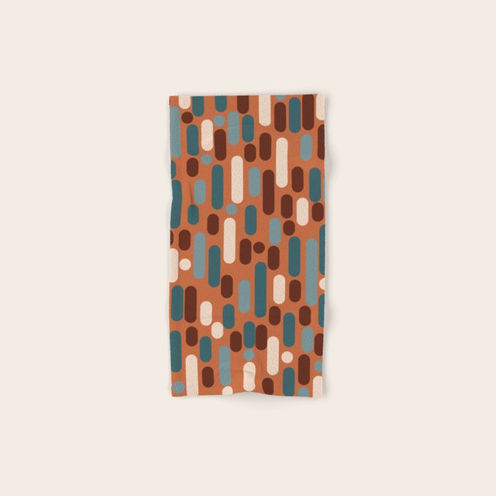 Morningside Heights Mid Century Modern Pattern in Steel Blue, Cream, Maroon, Orange Bath Towel Gallery Image 1