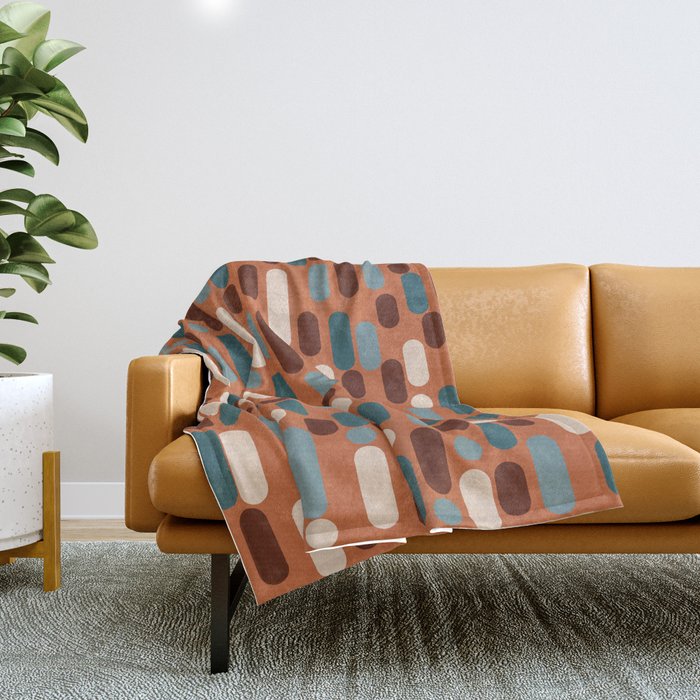 Morningside Heights Mid Century Modern Pattern in Steel Blue, Cream, Maroon, Orange Throw Blanket Gallery Image 1