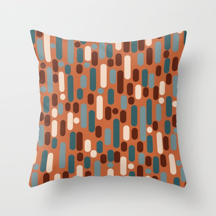 Morningside Heights Mid Century Modern Pattern in Steel Blue, Cream, Maroon, Orange Throw Pillow Gallery Image 1