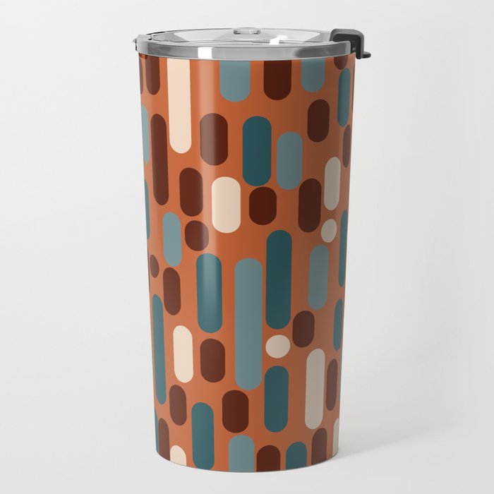 Morningside Heights Mid Century Modern Pattern in Steel Blue, Cream, Maroon, Orange Travel Mug Gallery Image 2