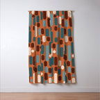 Morningside Heights Mid Century Modern Pattern in Steel Blue, Cream, Maroon, Orange Window Curtain Gallery Image 3